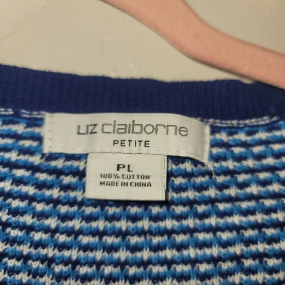 Liz Claiborne Womens Sz PL Popover Long Sleeve Cardigan Tweed Blue 100% Cotton - Picture 4 of 5